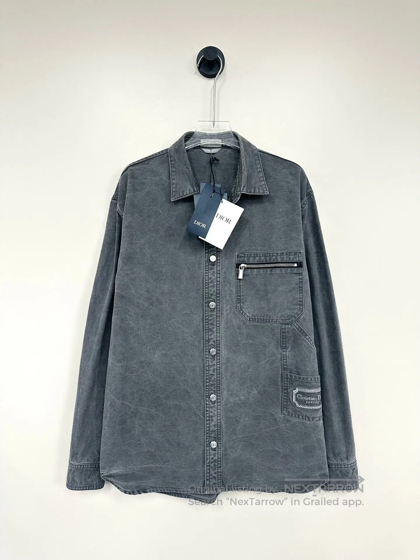 Dior Dior Grey Zip Pocket Logo Washed Denim Jacket Shirt| Size XS / US 0-2 / IT 36-38 - 1 Thumbnail