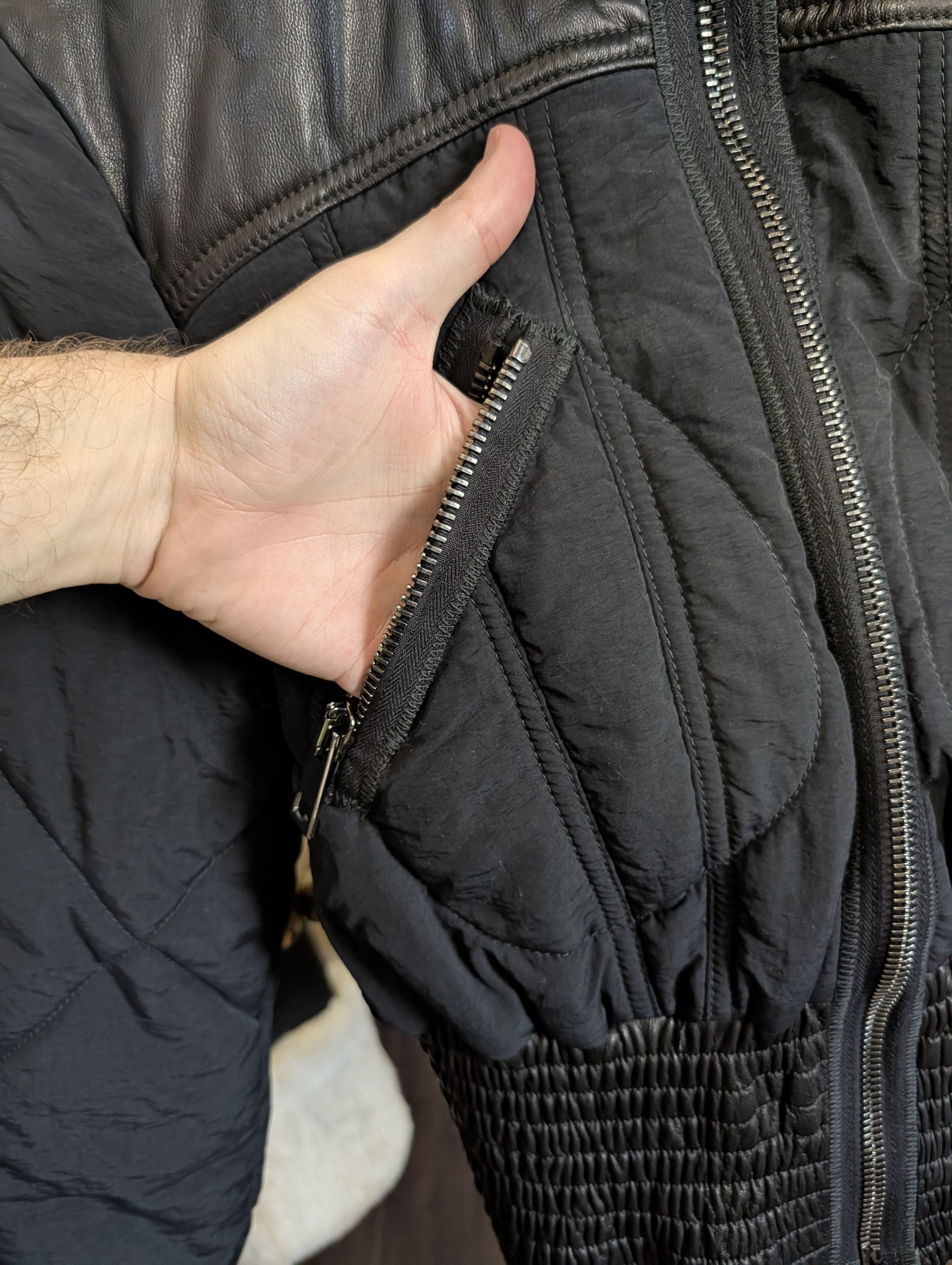 Italia Independent RONCARATI Lamb Leather Quilted Nylon Cropped Bomber Size M / US 6-8 / IT 42-44 - 8 Thumbnail