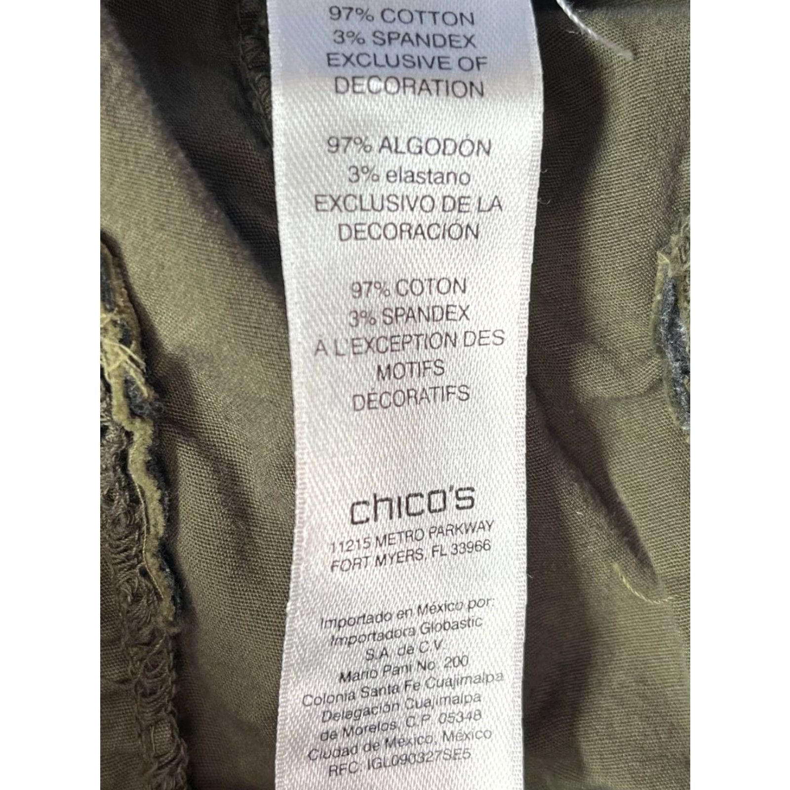 Vintage Chicos Women Pants Cargo Flat Front Slim High Rise 00 Green Twill Straight Leg Inseam 28 in Stretch Cotton Blend Button Zipper Size 24" / US 00 / IT 34 - 7 Thumbnail