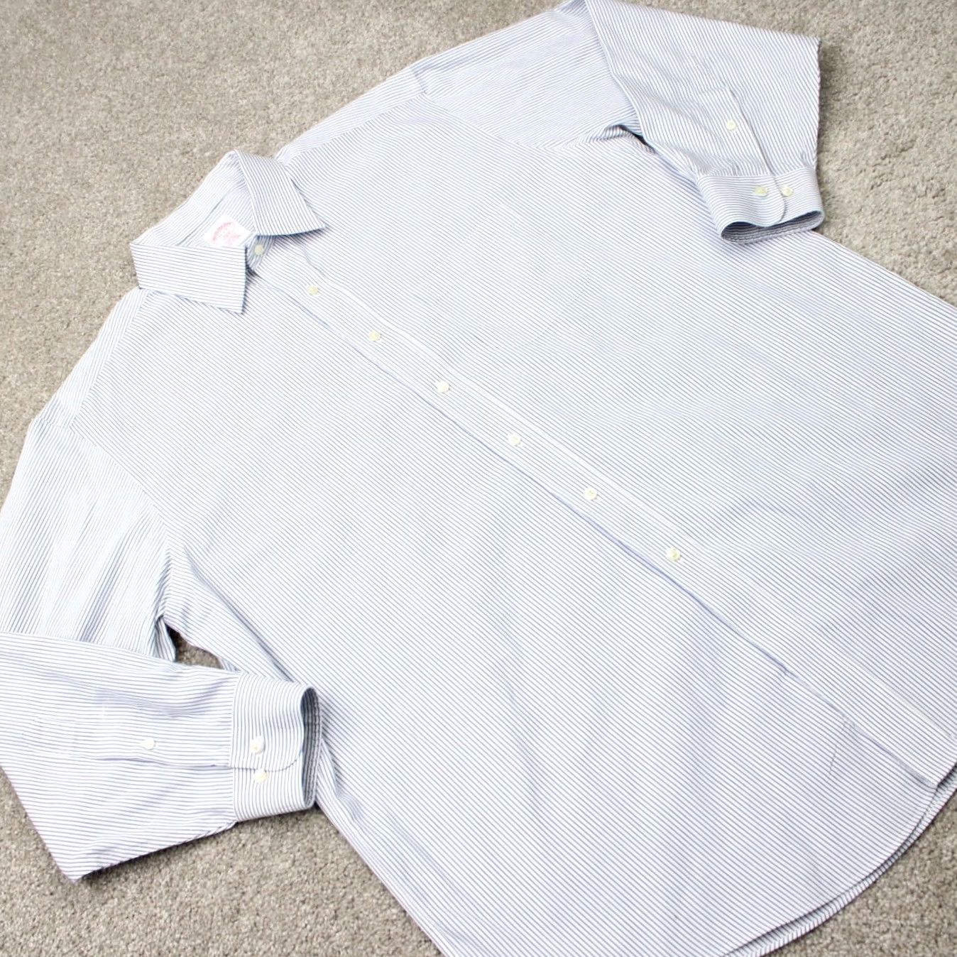 Brooks Brothers Brooks Brothers Dress Shirt Mens 17 2/3 Blue/White Regular Fit Non-Iron L/S Shirt Size 46R - 7 Thumbnail