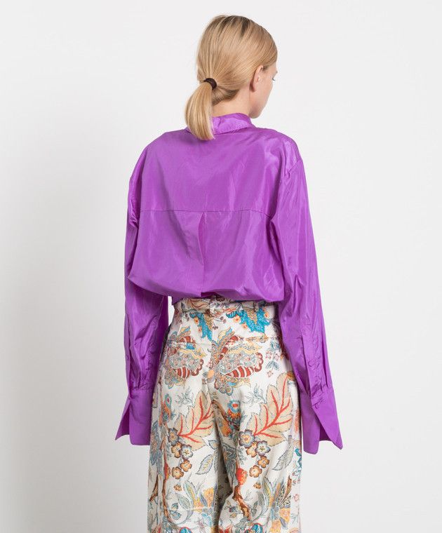 Valentino o1y0326 Silk Shirt in Purple Size M / US 6-8 / IT 42-44 - 3 Thumbnail