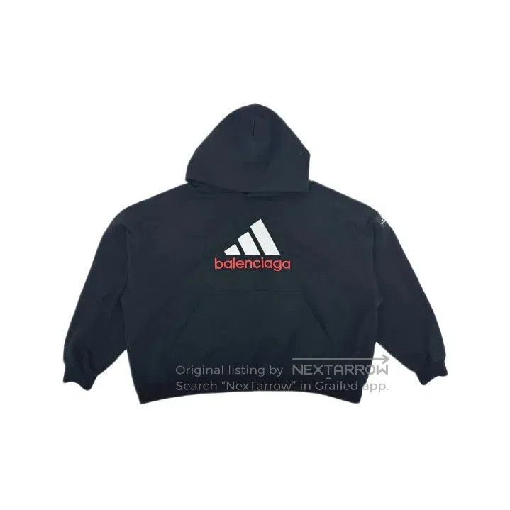 Balenciaga x Adidas Black Logo Hooded Sweatshirt.