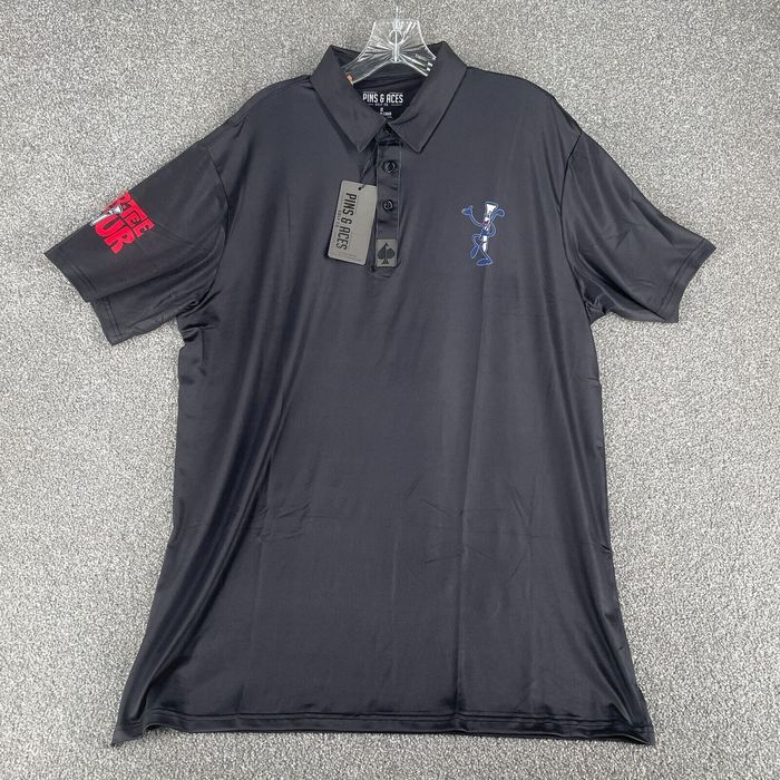 Vintage Pins & Aces Polo Shirt Adult Extra Large Black Golf Performance