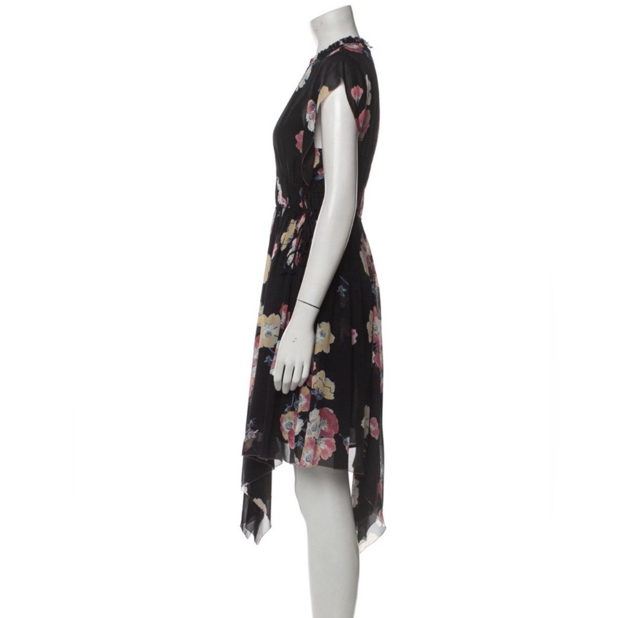 Ulla Johnson Ulla Johnson Luisa Black Silk Floral Asymmetric Dress Size XS / US 0-2 / IT 36-38 - 5 Thumbnail