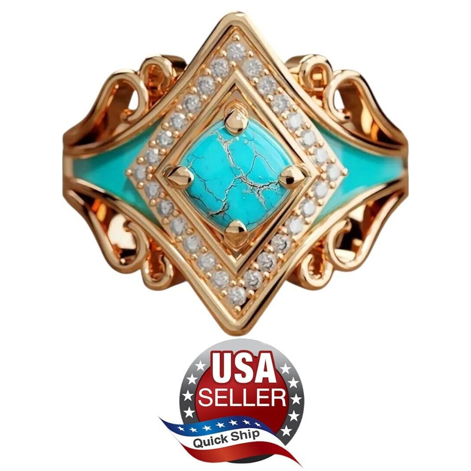 Other Women's Faux Turquoise Zirconia Bohemian Ring • Sz 7.25 Size ONE SIZE - 1 Thumbnail