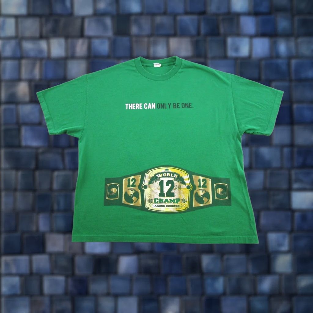 Vintage VTG Y2K Aaron Rodgers World Championship Champ Belt 2 Sided Tee 2XL Green Alstyle T-Shirt Mens Size ONE SIZE - 1 Thumbnail
