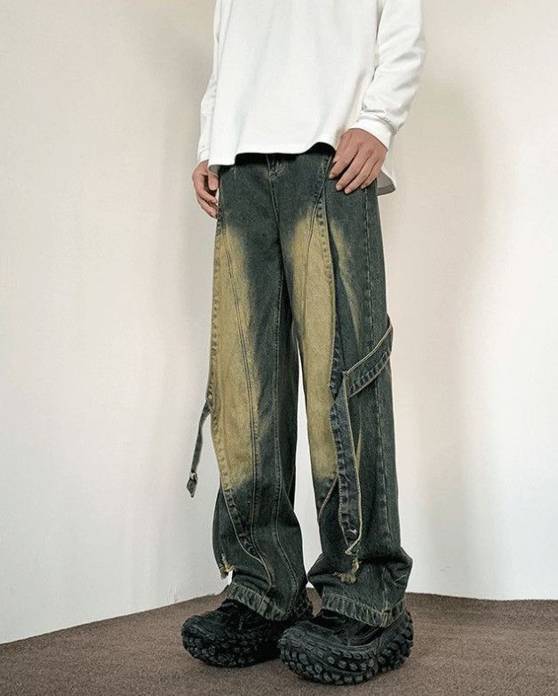 Japanese Brand Men's washed loose straight leg casual work jeans Size US 32 / EU 48 - 1 Thumbnail
