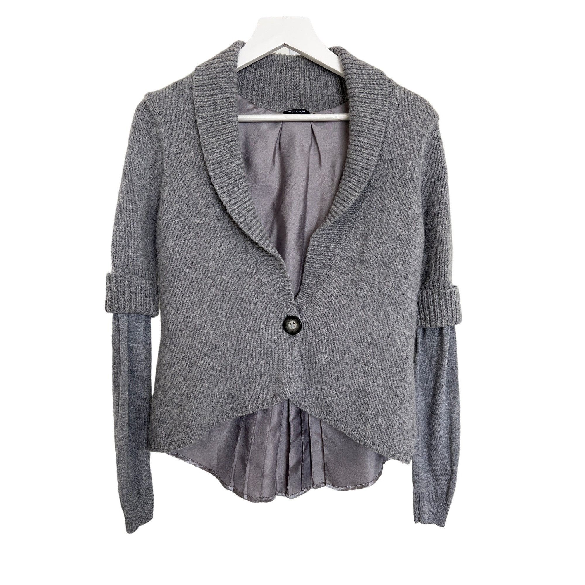 Magaschoni Magaschoni Grey V-Neck Wool Blend Silk Lined Sweater Size S / US 4 / IT 40 - 1 Thumbnail