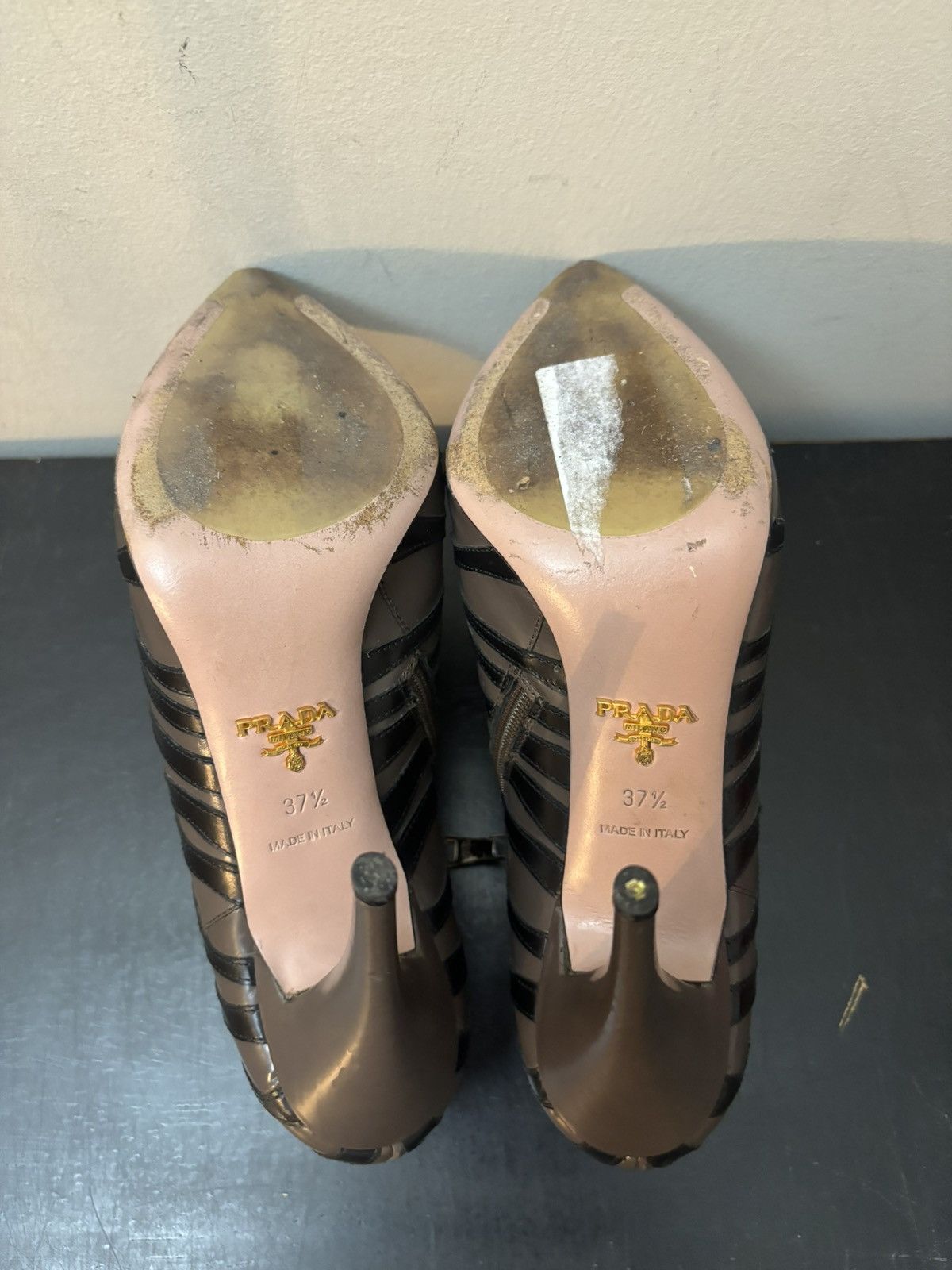 Prada Prada Leather Tiger Stripe Heeled Booties Brown Black Size US 7.5 / IT 37.5 - 6 Thumbnail