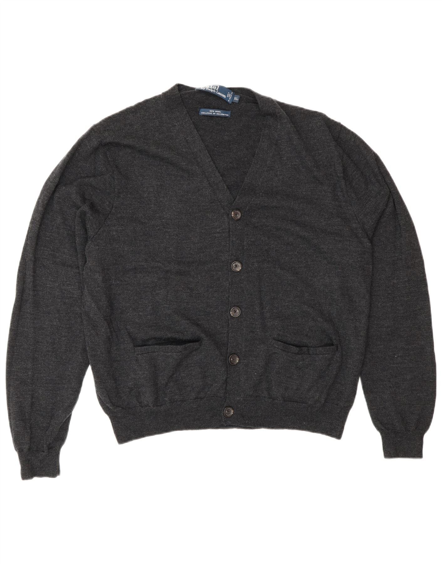 Polo Ralph Lauren Mens Cardigan Sweater XL Grey Wool Size US L / EU 52-54 / 3 - 1 Thumbnail