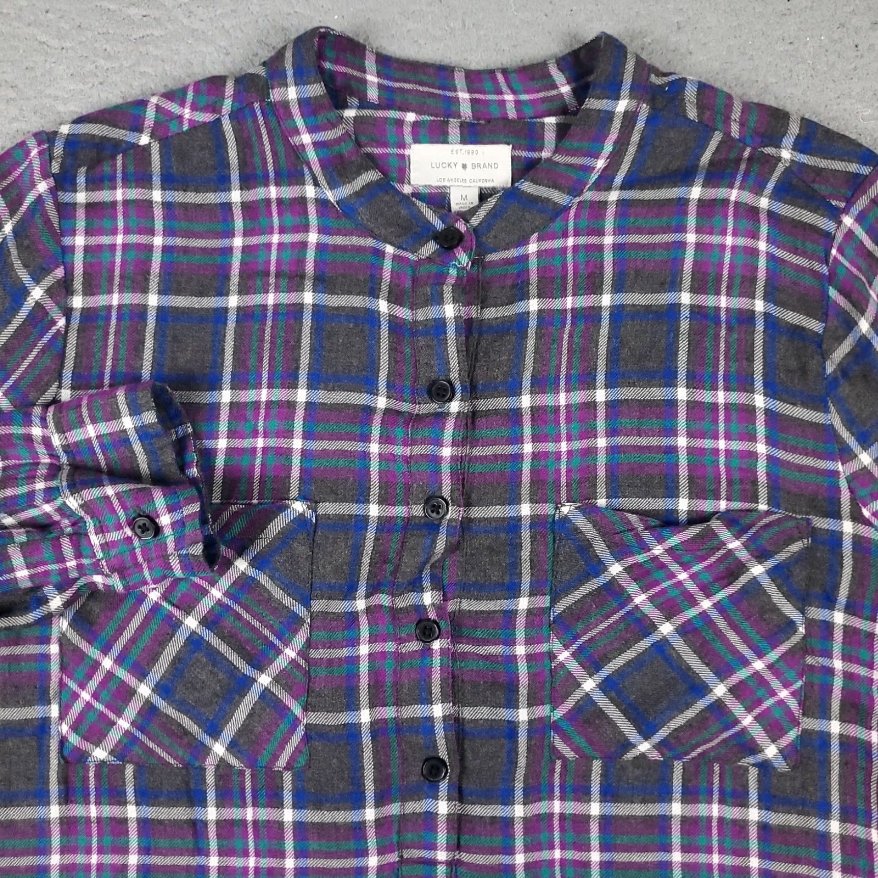 Lucky Brand VINTAGE Lucky Brand Women's Shirt Casual Long Sleeve Button-Up Plaid Cotton Fall Spring Summer Winter M Purple Size M / US 6-8 / IT 42-44 - 2 Thumbnail