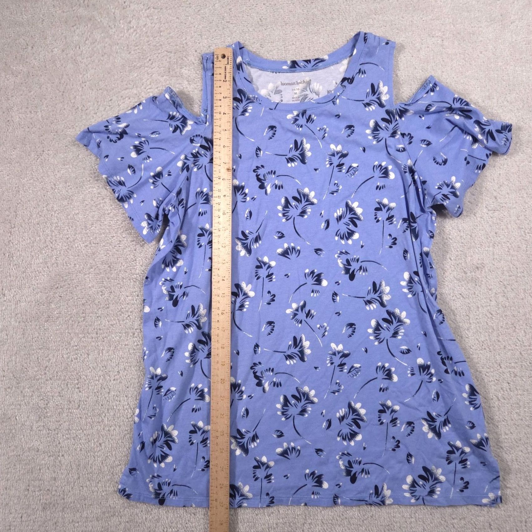 Vintage Woman Within Shirt Womens Blue Floral Cold Shoulder Sleeve Ruffle Top 14/16 Size XL / US 12-14 / IT 48-50 - 6 Thumbnail