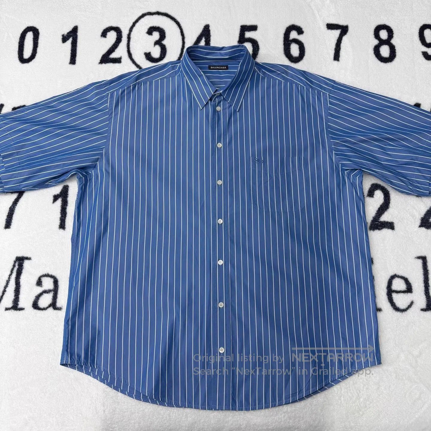 Balenciaga Blue Striped Short Sleeve Button. Size US XL / EU 56 / 4 - 1 Thumbnail