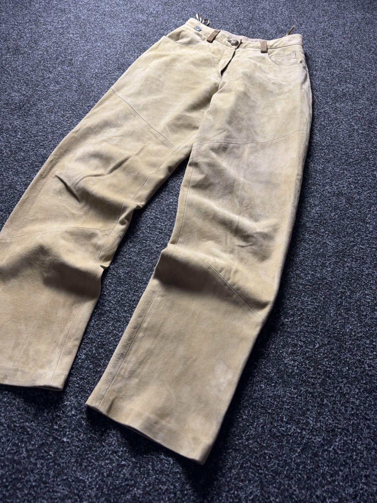 Genuine Leather Vintage 90s Western USA Soln Beige Suede Leather Pants EU38 Size 28" / US 6 / IT 42 - 3 Thumbnail
