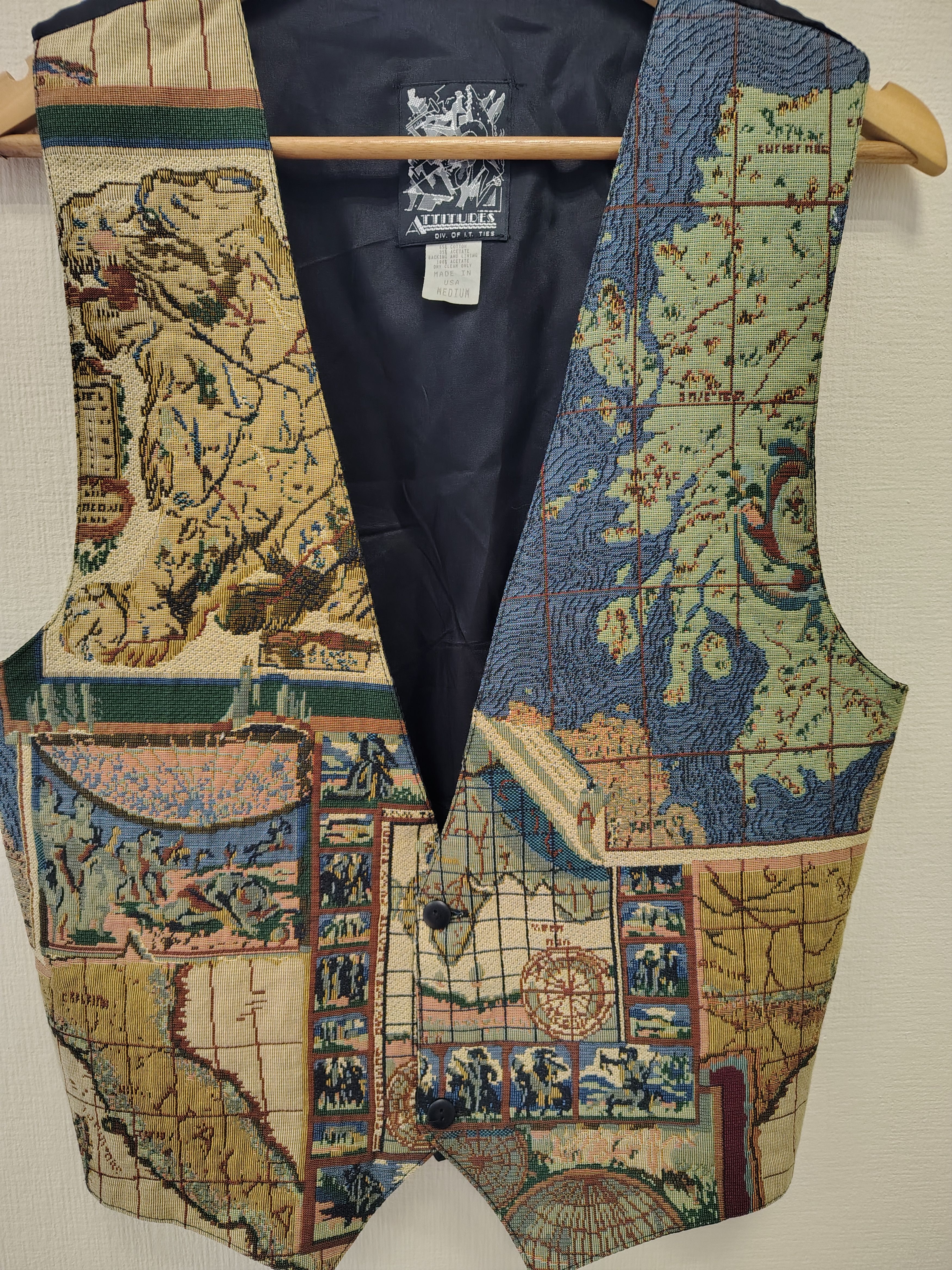 Other Vintage 90s Attitudes Map Tapestry Vest USA M Size US M / EU 48-50 / 2 - 2 Thumbnail