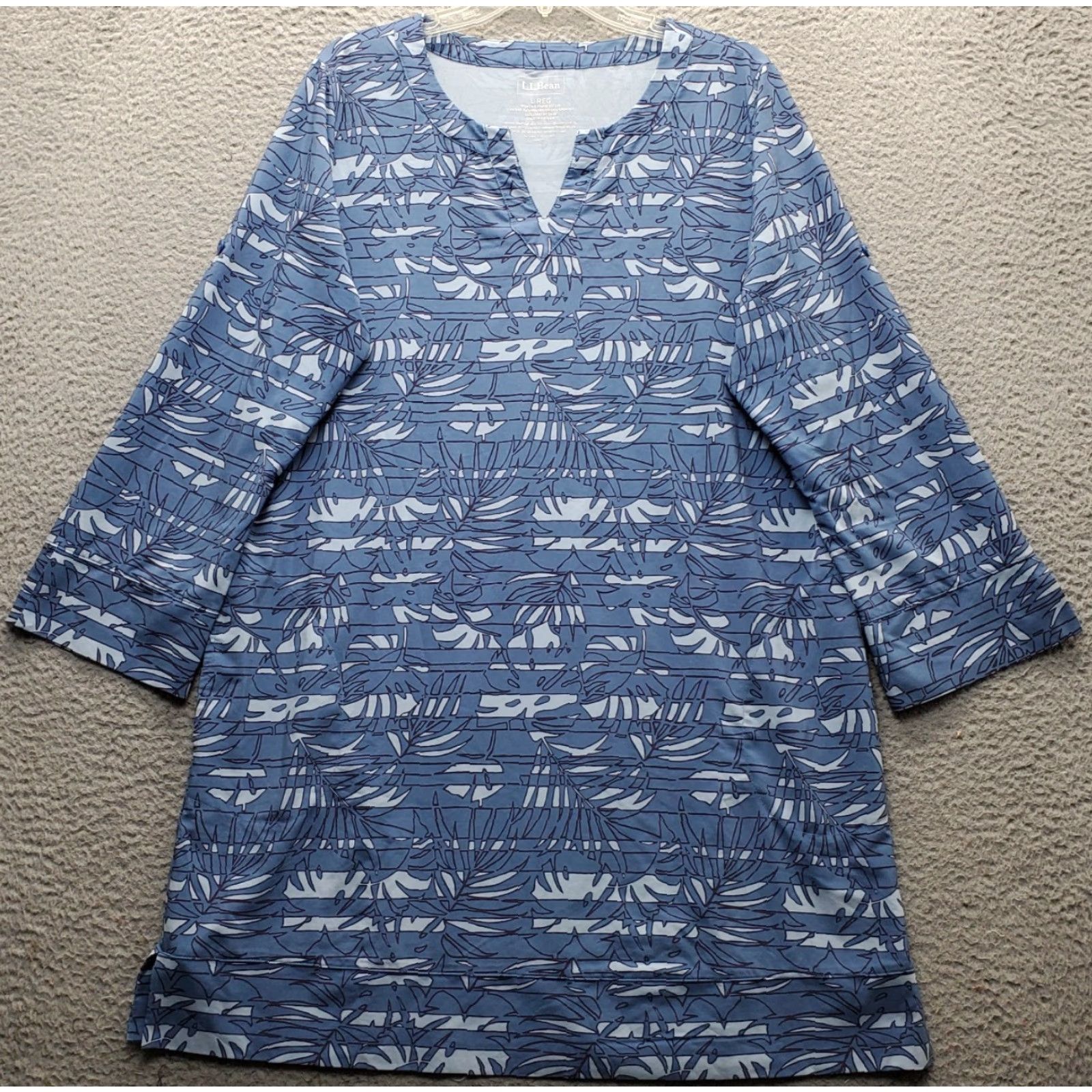 Vintage L.L. Bean Tunic Dress Womens L Multi Tropical Leaf V-Neck Side Slit Dress Size L / US 10 / IT 46 - 2 Thumbnail
