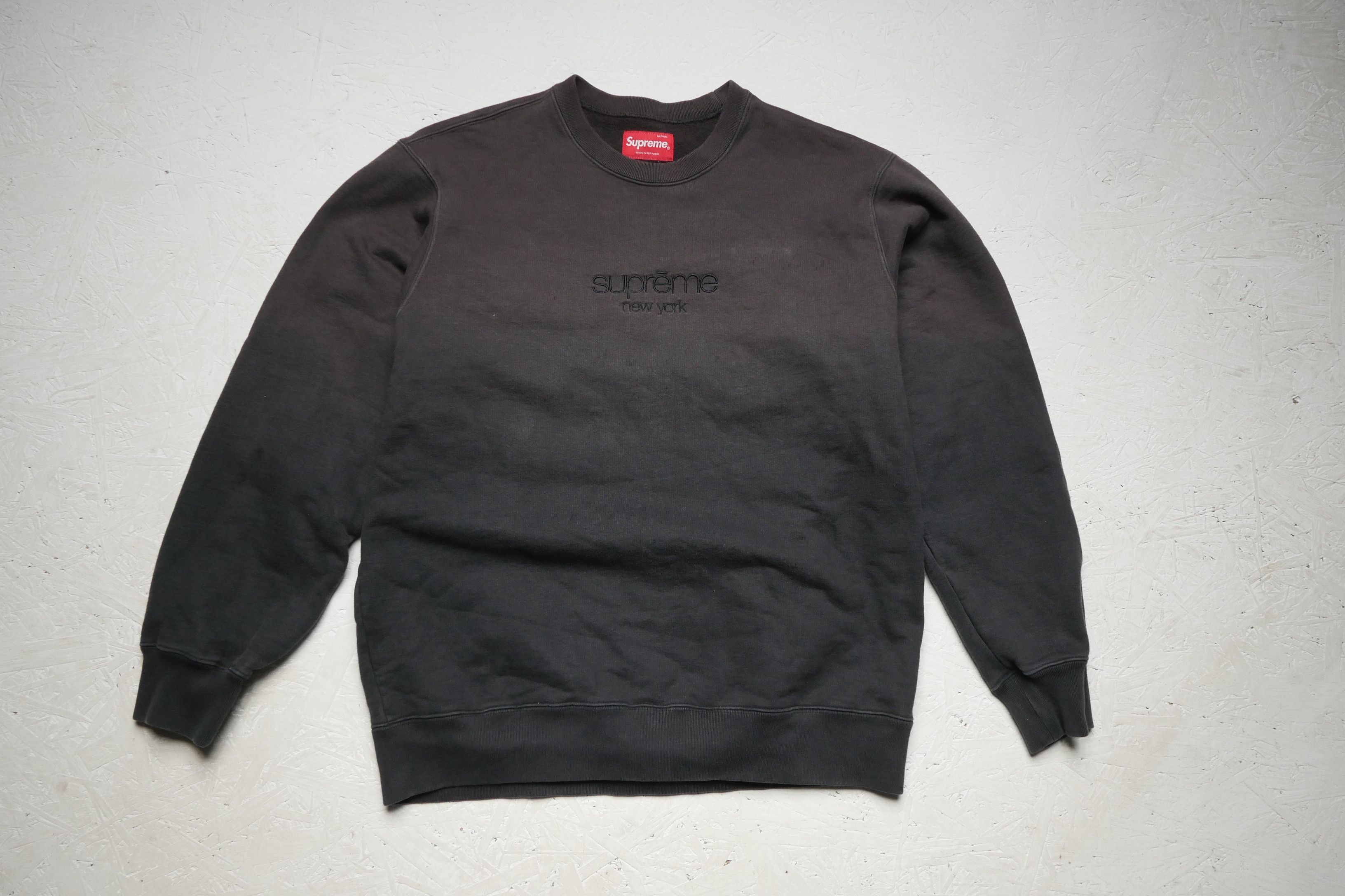 image of Supreme Dipped Crewneck Brown Sweatshirt Washed Ss19, Men's (Size Medium)