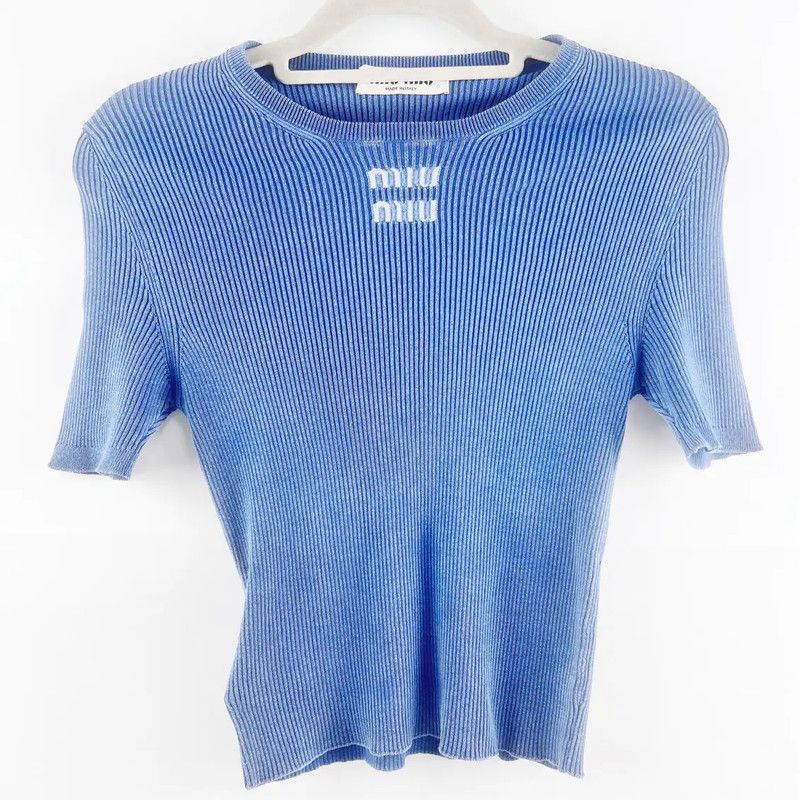 Miu Miu Miu Miu Blue Cotton Women's T-Shirt 0089 Size M / US 6-8 / IT 42-44 - 1 Thumbnail