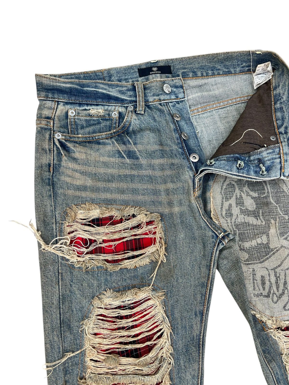 Super Lovers Vintage Super Lovers Japan Distress Dirty Mud Denim Jeans Size US 31 - 8 Thumbnail