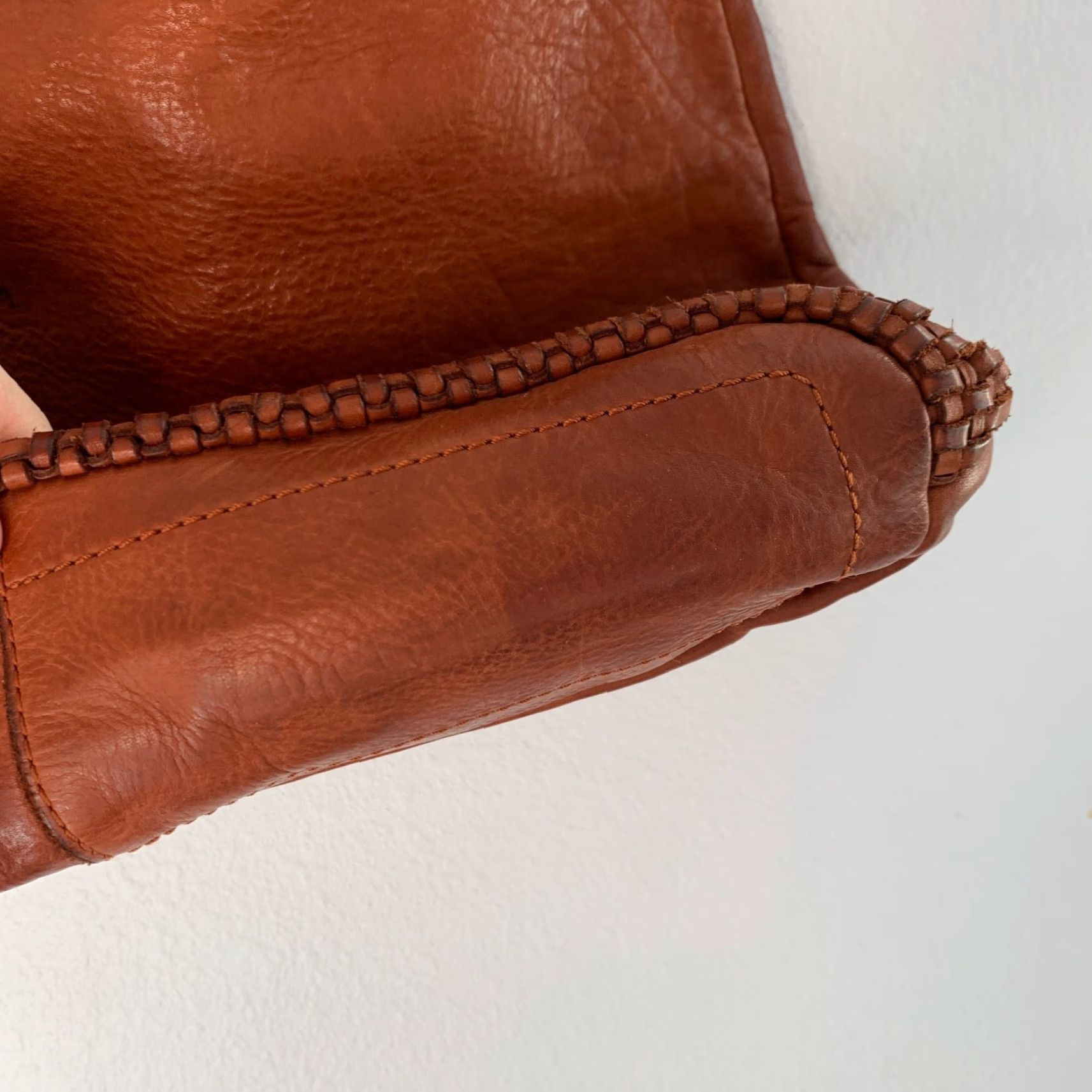 Vintage Marta Ponti Portugal Woven Leather Shoulder Bag Purse Women Medium Brown Distressed Leather 14in 11in 4in Size ONE SIZE - 7 Thumbnail