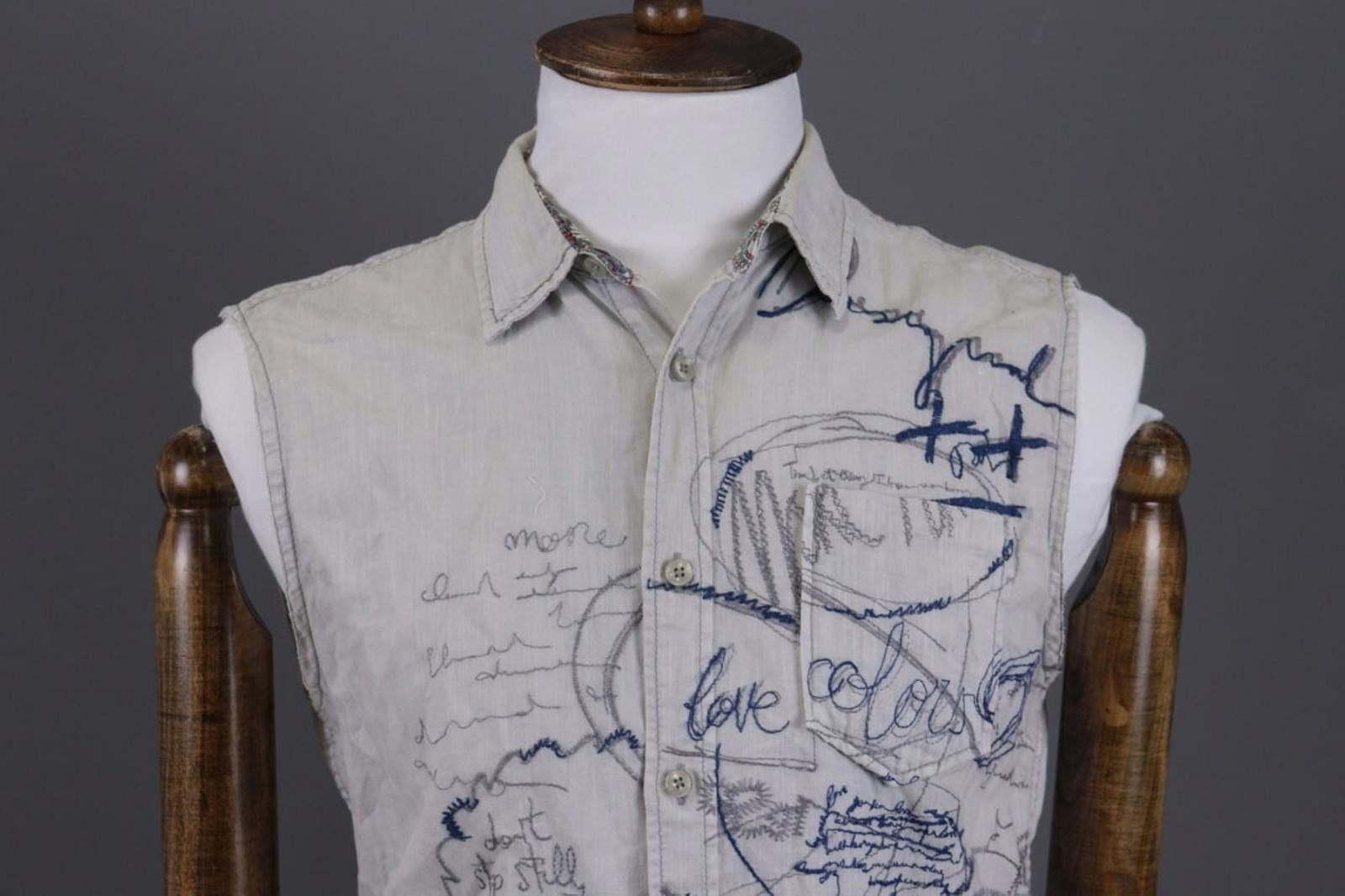 Desigual Desigual Gray Printed Art Big Logo Down Shirt Size M Size US M / EU 48-50 / 2 - 2 Thumbnail