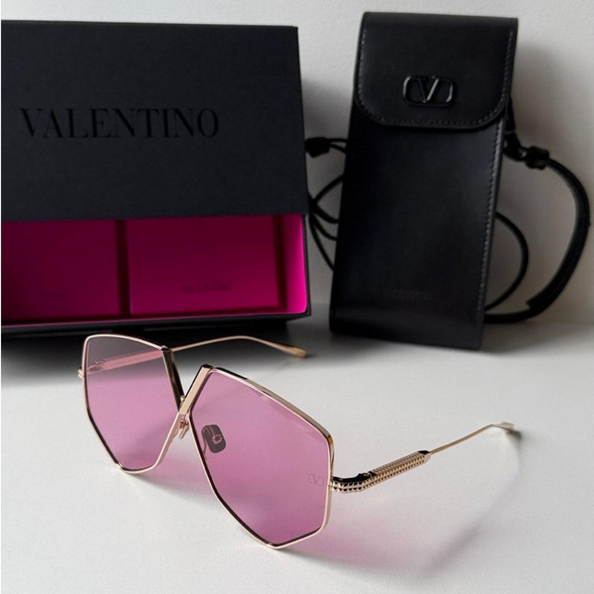 NEW Valentino V-Goldcut VLS115-A Gold Hexagon Sunglasses