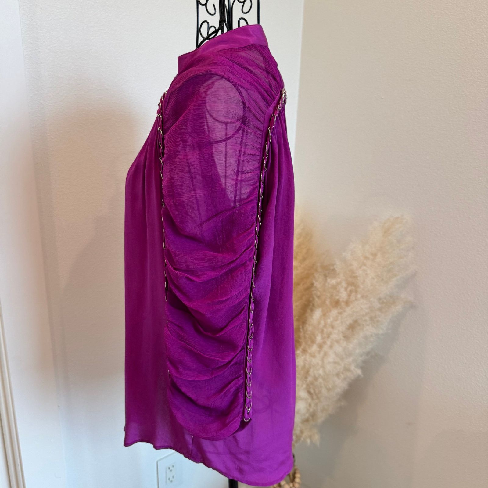 Sachin & Babi Sachin & Babi Silk Mock Neck Purple Sheer Ruched Sleeve Top Size S / US 4 / IT 40 - 2 Thumbnail