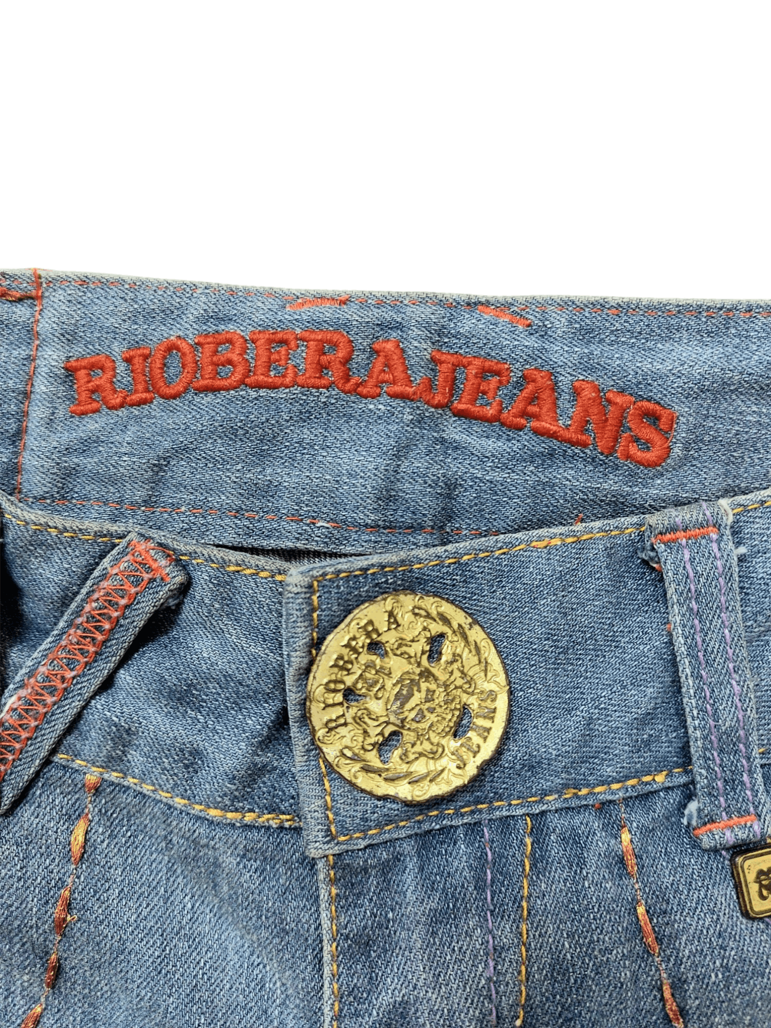 Vintage ☠️ Embroidery Skulls And Eagles Back Pocket Riobera Jeans Size 26" / US 2 / IT 38 - 8 Thumbnail