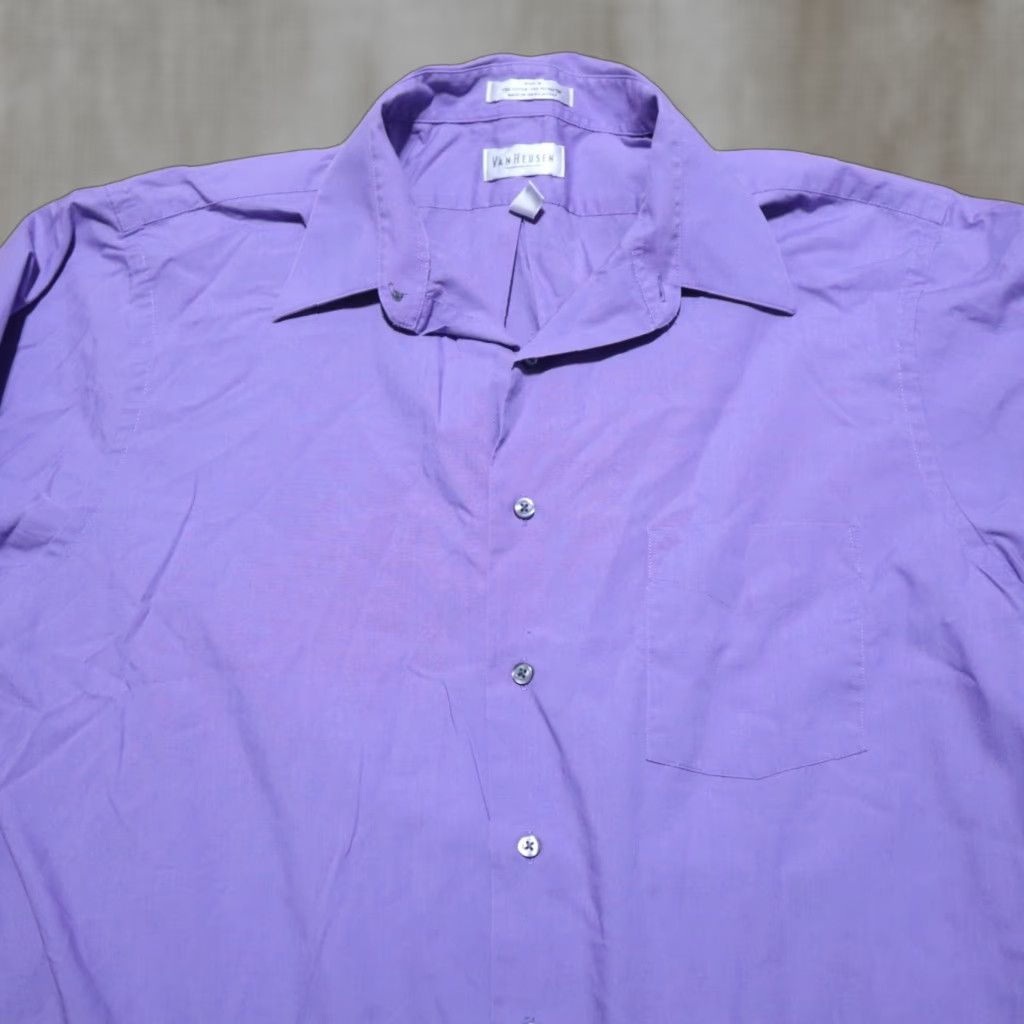 Van Heusen Van Heusen Shirt Button-Up Adult Men 17 Purple Long Sleeve Solid Cotton Blend 17 34/35 Size US XL / EU 56 / 4 - 1 Thumbnail