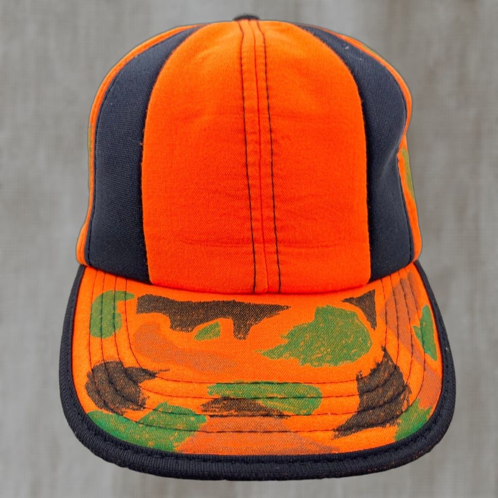 Vintage VINTAGE Blaze Orange Camo Trucker Hat Cap Strap back Insulated 90s Y2K Hunting Size 44L - 1 Thumbnail