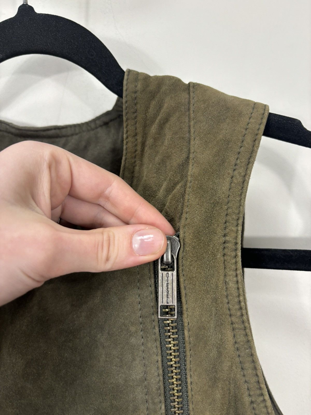 Diesel Diesel L-Zoe NWT Women’s Khaki Suede Goat Leather Vest Gilet Size XS / US 0-2 / IT 36-38 - 7 Thumbnail