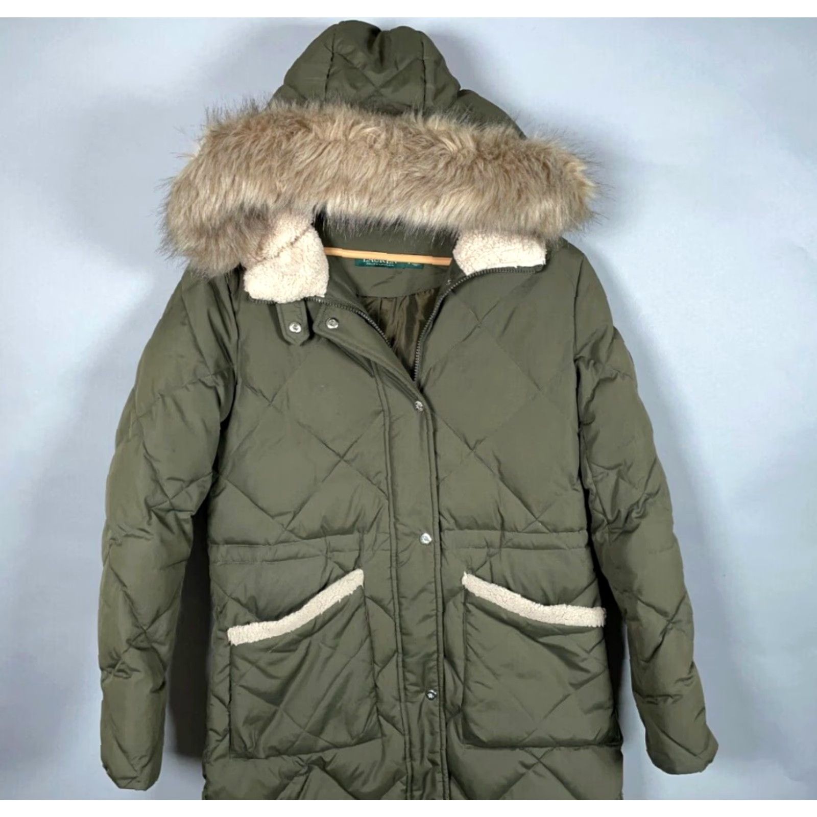 Ralph Lauren Lauren Ralph Lauren Down Puffer Parka Women's Small Olive Green Faux Fur Hood Size S / US 4 / IT 40 - 4 Thumbnail