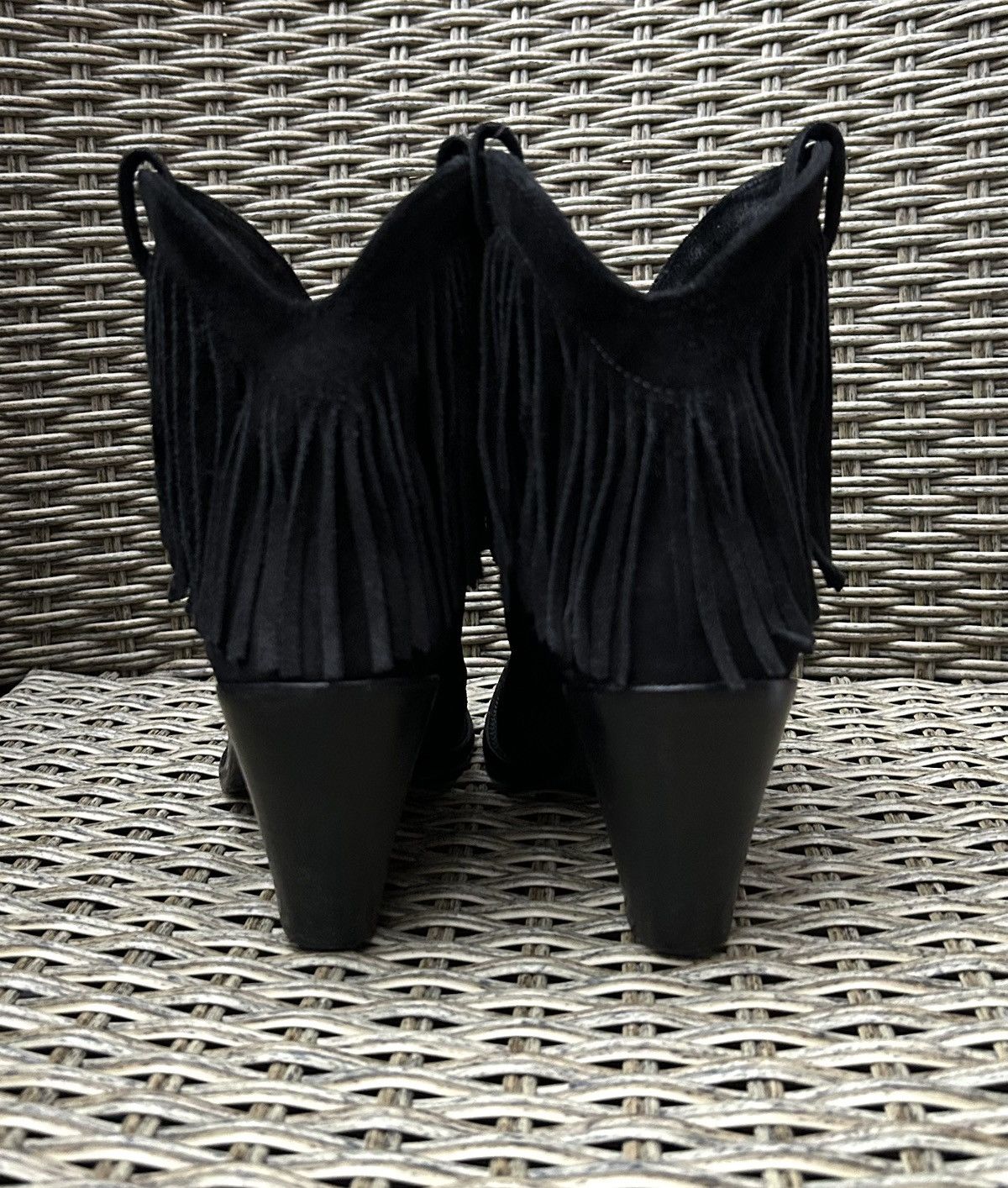 Saint Laurent Paris Black Suede Ankle Western Fringe Boots