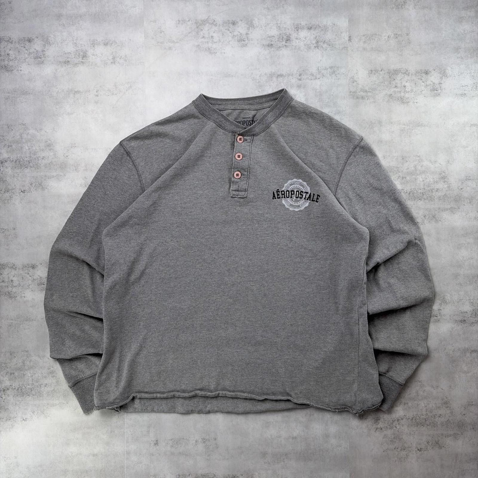 Y2K Grey Aeropostale Grunge Skater Long Sleeve Henley Shirt