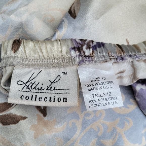 Vintage Vintage 90s y2k Kathy Lee Blue Tan Satin Purple Floral Midi Size 34" / US 12 / IT 48 - 8 Thumbnail