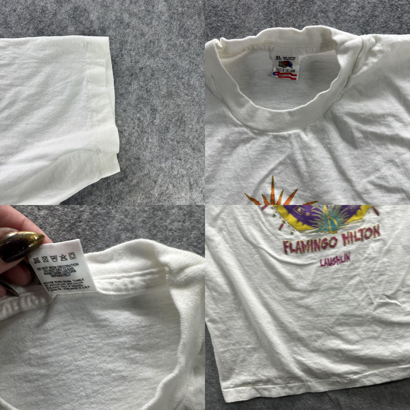 Fruit Of The Loom VINTAGE Flamingo Hilton Shirt Mens XL White Graphic 90s Souvenir Laughlin Casino Size US XL / EU 56 / 4 - 8 Thumbnail