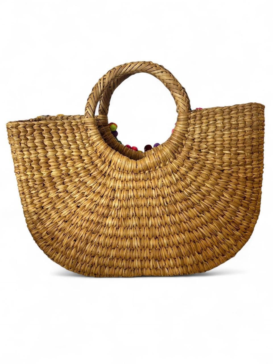 Other PITUSA Boho Embellished Straw Basket Tote Beach Bag Size ONE SIZE - 2 Thumbnail