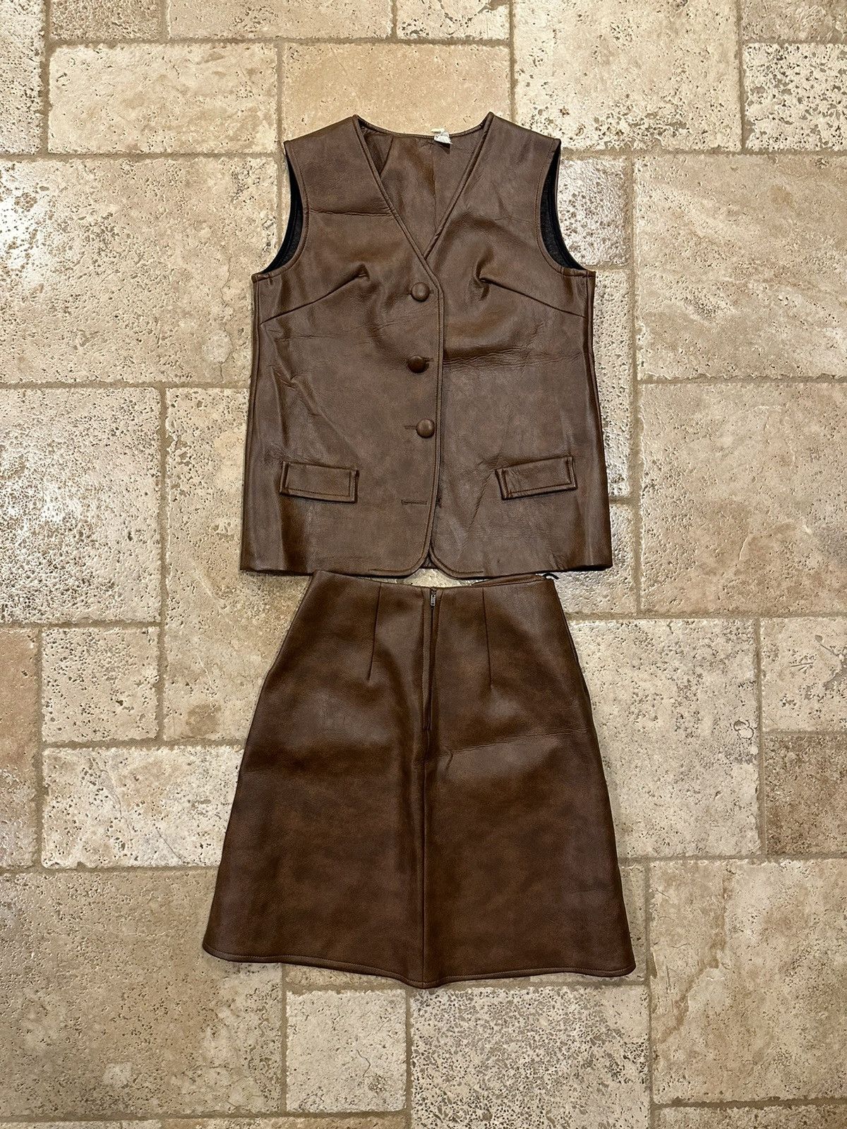 Leather Vintage Union Made Brown Leather Skirt & Vest Size M / US 6-8 / IT 42-44 - 2 Thumbnail