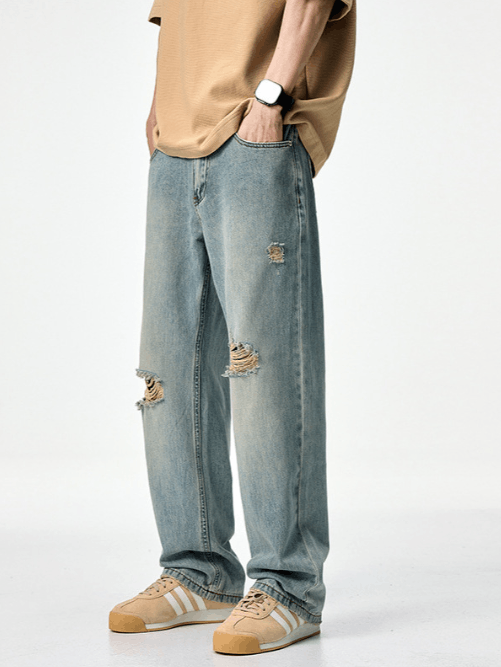 Japanese Brand × Jean Men's straight-leg trendy versatile ripped wide-leg jeans Size US 32 / EU 48 - 2 Thumbnail