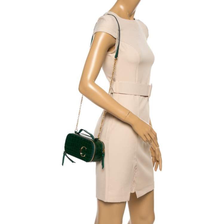 Chloe Chloe Green Croc Embossed Leather Mini C Vanity Shoulder Bag Size ONE SIZE - 2 Thumbnail