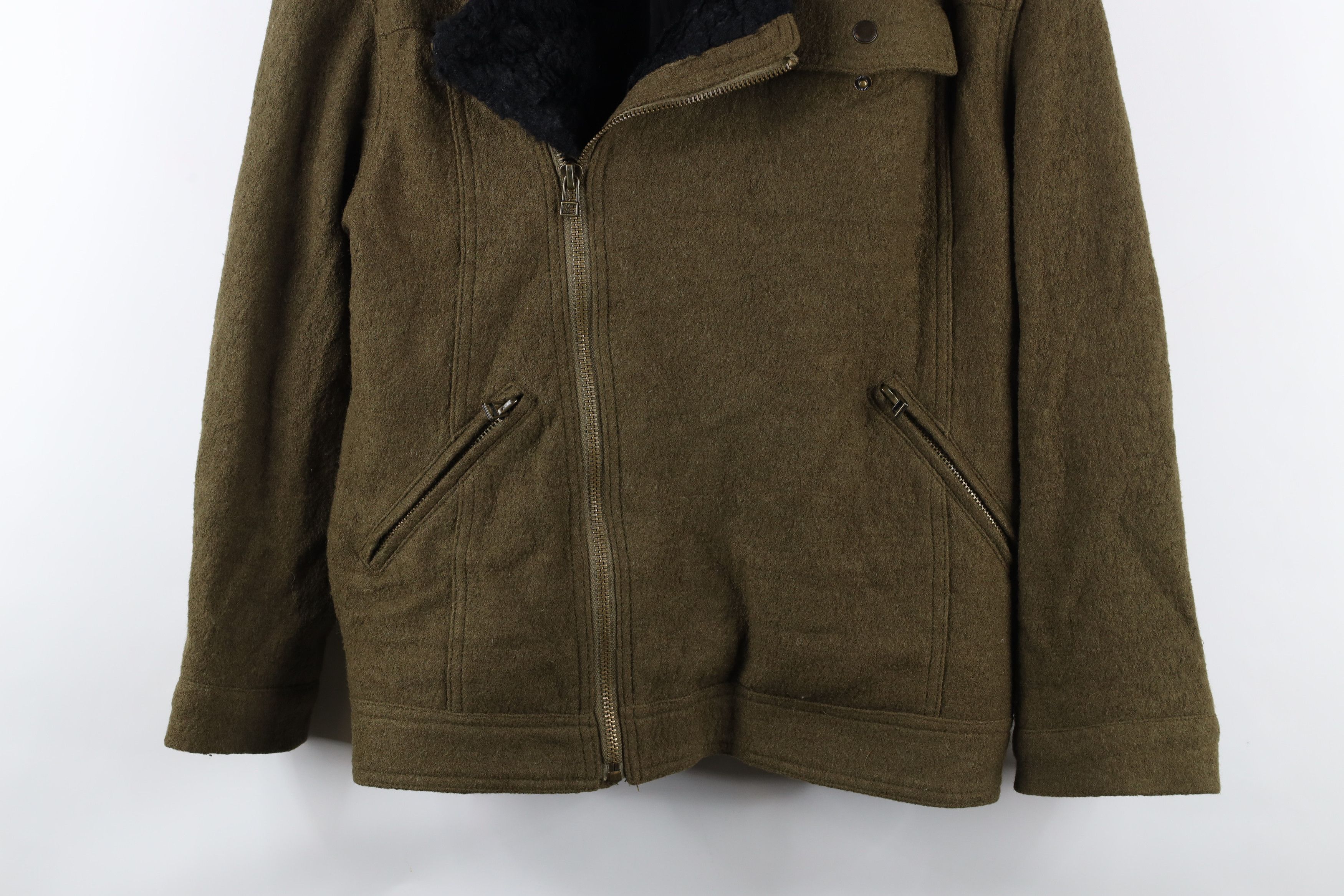 Free People × Vintage Free People Chic Asymmetrical Zip Wool Bomber Jacket Green Size M / US 6-8 / IT 42-44 - 3 Thumbnail