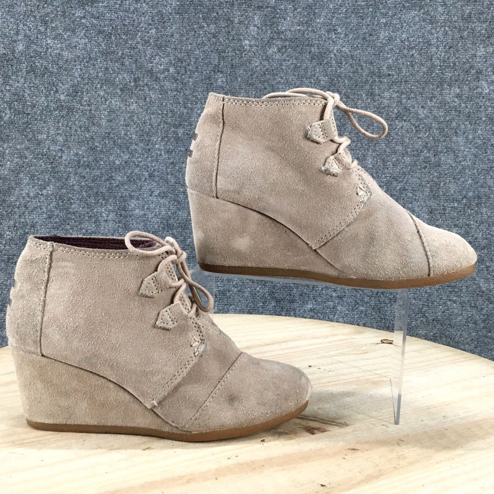 Toms TOMS Boots Women's 7 Wedge Desert Ankle Bootie Lace Up Brown Suede Comfort Casual Shoe Shoes Size US 7 / IT 37 - 2 Thumbnail