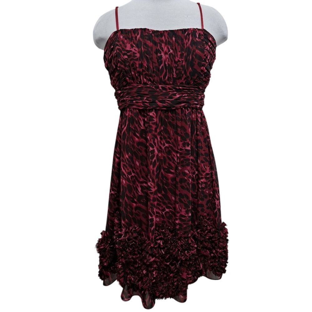 Oleg Cassini Oleg Cassini Floral Print Chiffon Knee Length Burgundy/Black Size XL / US 12-14 / IT 48-50 - 1 Thumbnail