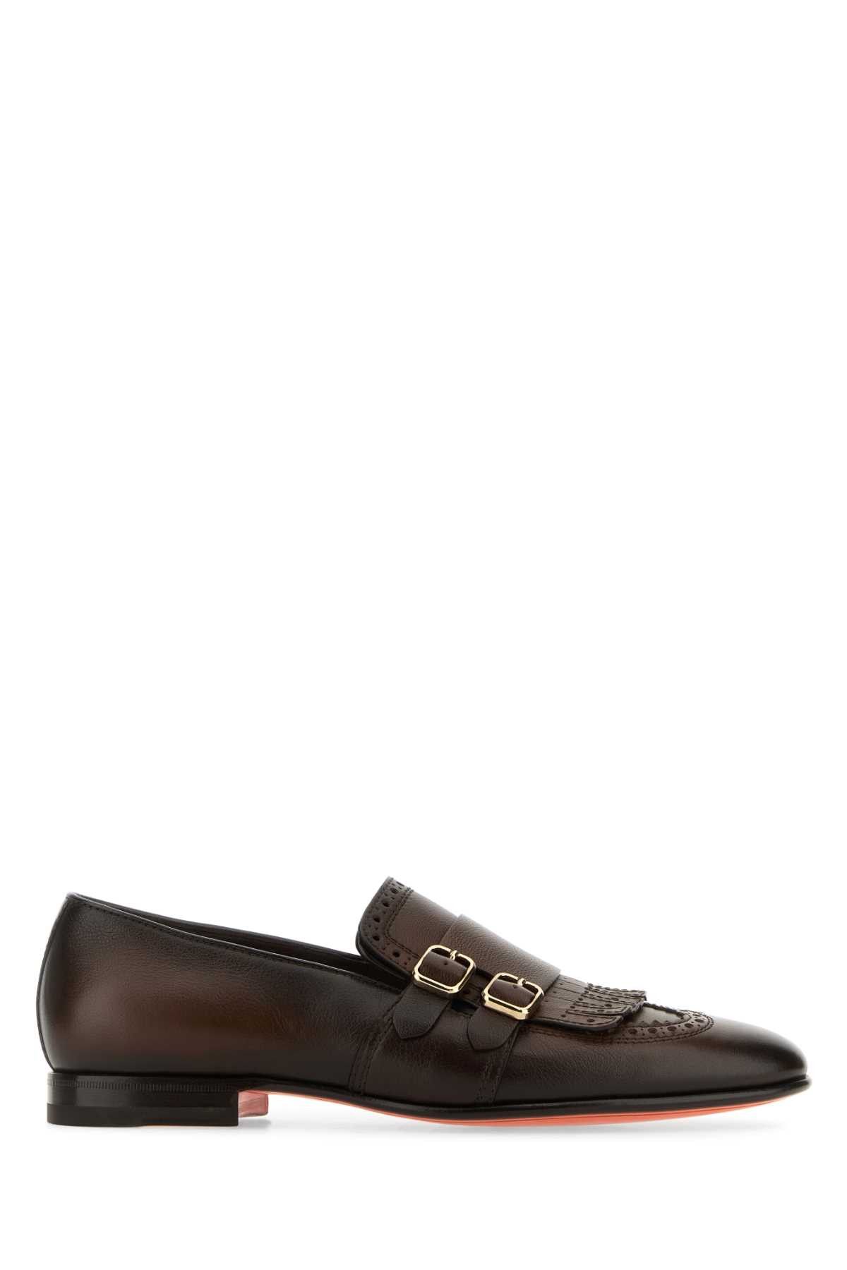 image of Santoni Dark Brown Leather Monk Strap Shoes, Men's (Size 7)