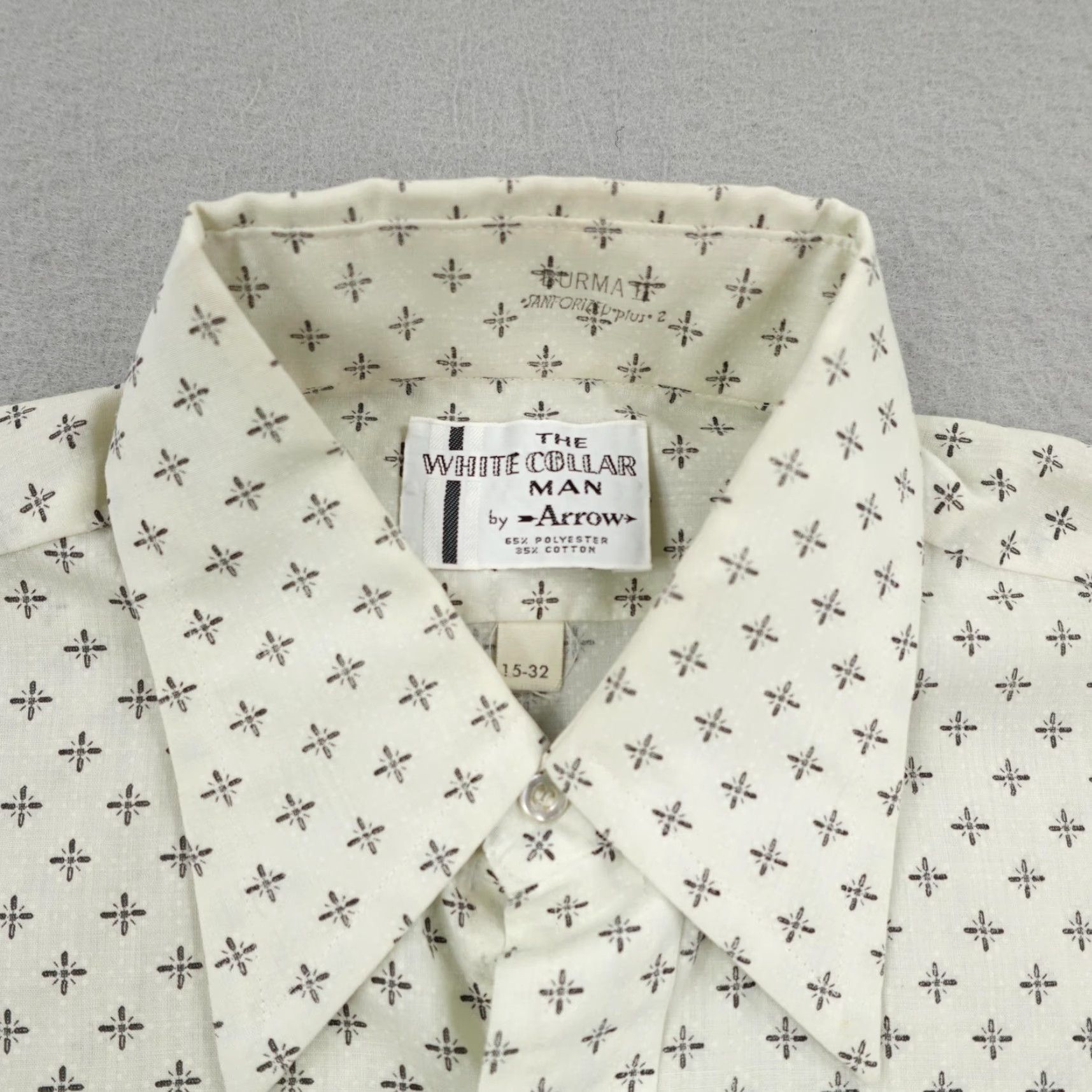 Arrow VINTAGE Arrow Shirt Mens Medium White Geometric Sanforized White Collar Man 70s Size US M / EU 48-50 / 2 - 2 Thumbnail