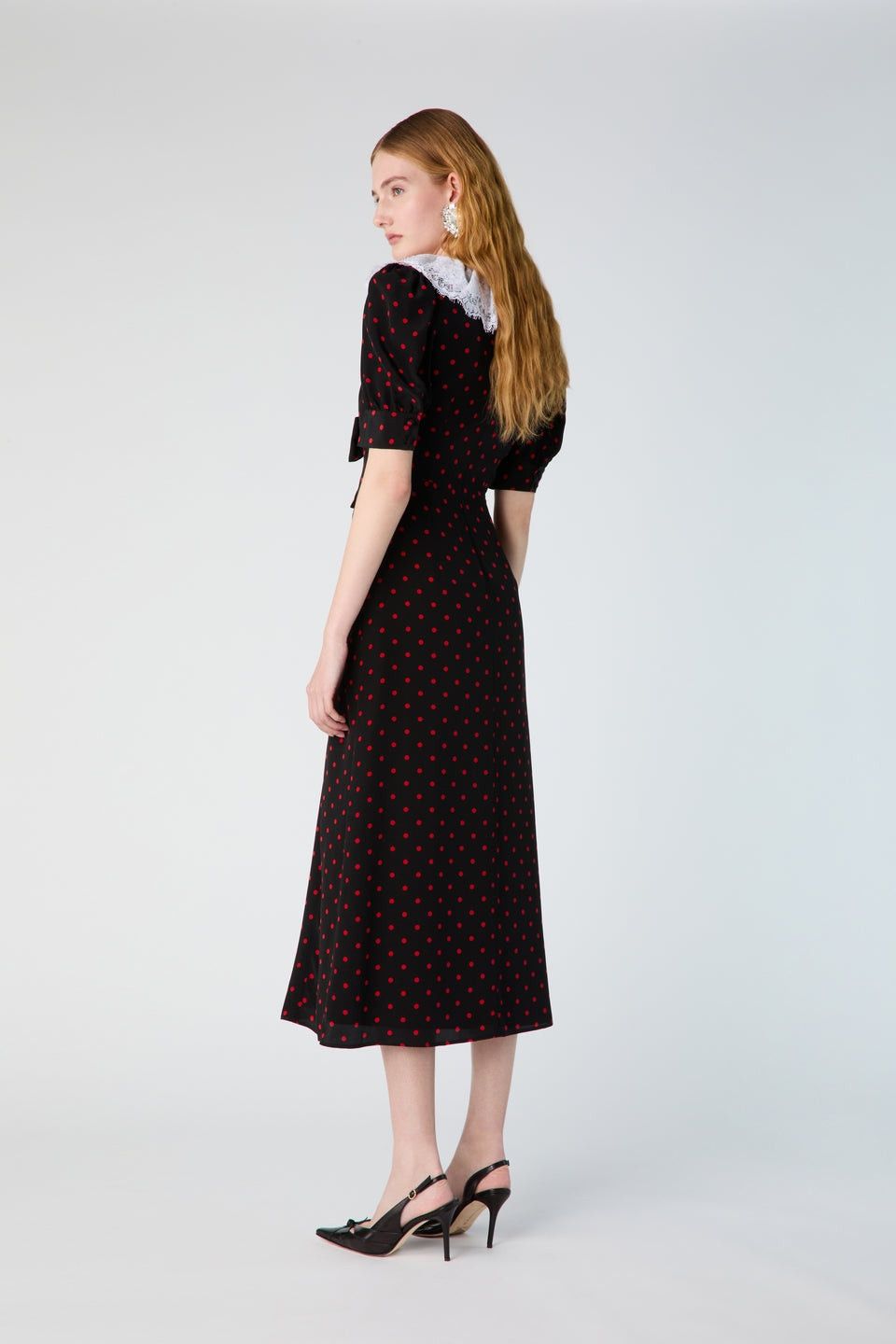 Alessandra Rich o1s22i1n0225 Silk Midi Dress in Black Red Size XS / US 0-2 / IT 36-38 - 5 Thumbnail