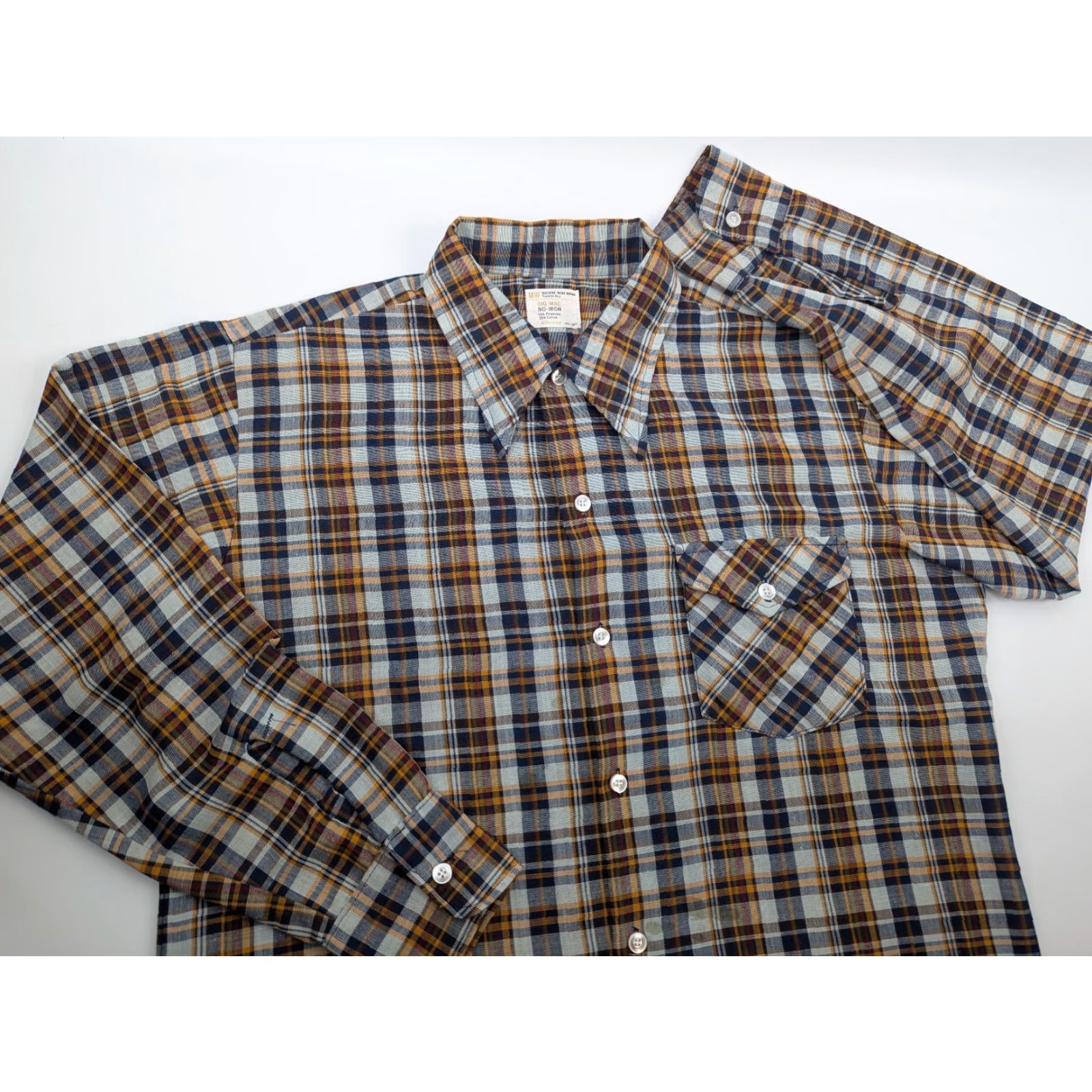 JCPenney VINTAGE Big Mac Shirt Mens M Navy Brown Plaid Button Front 70s Size US M / EU 48-50 / 2 - 2 Thumbnail