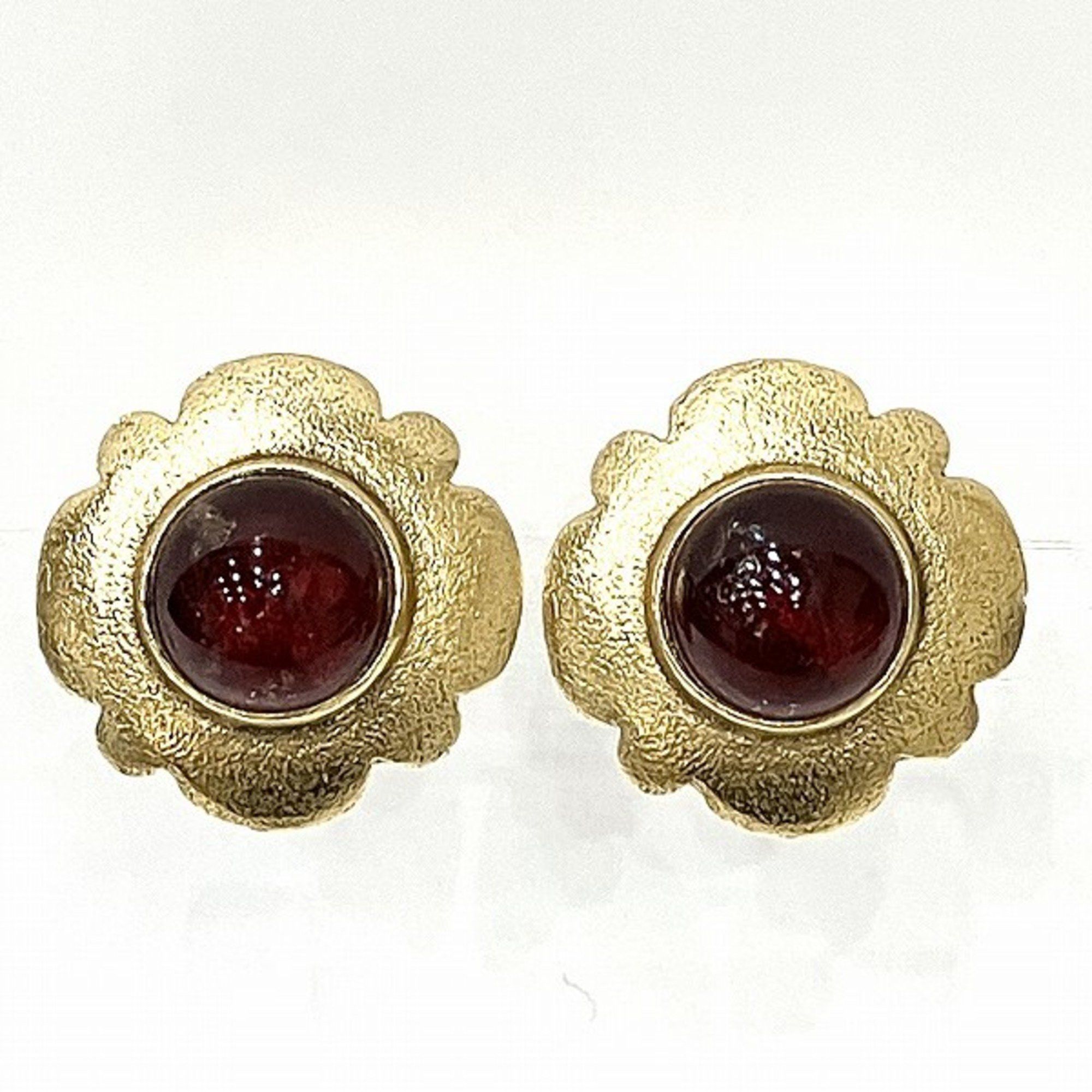 image of Chanel Colored Stone Flower Motif Brand Accessories Earrings Ladies in Gold, Women's