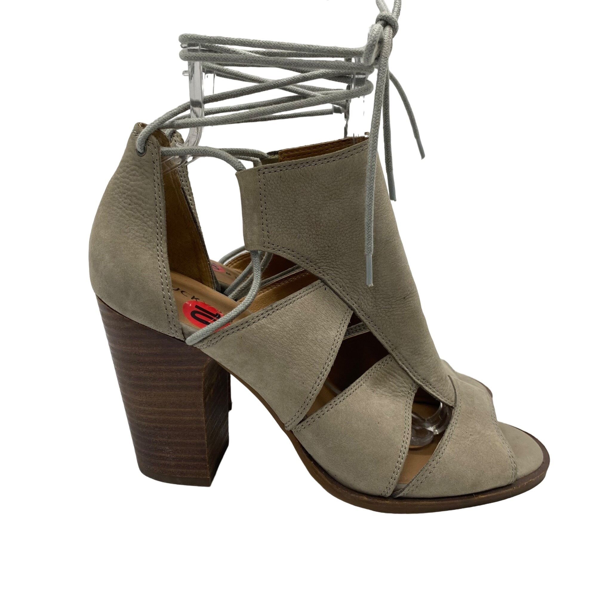 Lucky Brand Lucky Brand Lanita Taupe Leather cut-out Lace-Up Block Heel Size US 10 / IT 40 - 1 Thumbnail
