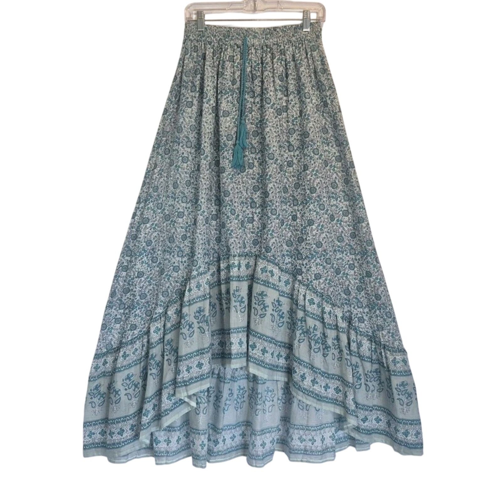 Other India Collection Floral Hand Blocked Green Cotton Skirt S Size 30" / US 8 / IT 44 - 1 Thumbnail